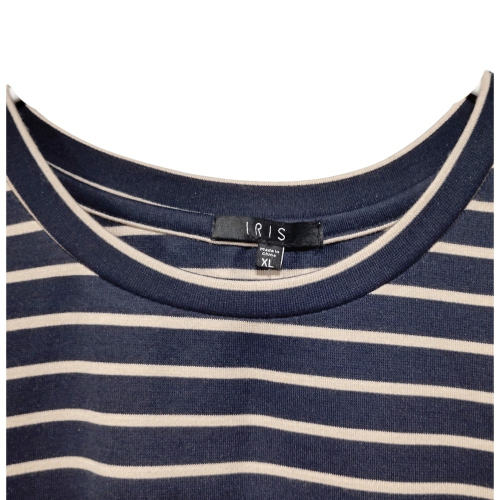 IRIS Navy White Striped Asymmetrical Hem Short Sleeve T-Shirt Dress Size XL - Picture 3 of 10